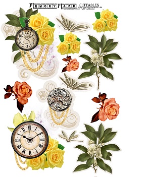 Yellow roses,antique,clock, cuttable Min buy 5